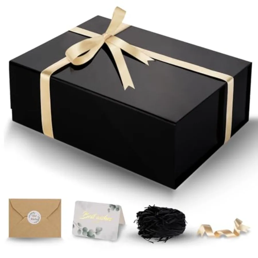 

Large Gift Box with Lid, 13.5 x 10 x 3.5 Inch Magnetic Gift Box for Presents with Card, Ribbon, Filler, Collapsible Boxes of Pa