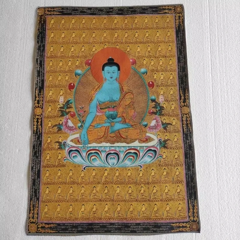Embroidery Bhaisajyaguru Brocade Tibetan Tangka Embroidery Painting Gold Thread Decorative Hanging Pictures