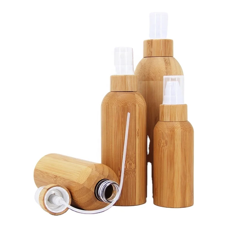 

120ml Natural Bamboo Refillable Cosmetics Bottle with Emulsion Perfumery Atomizer Lid Portable Travel Oil Spray Bottles 100 Pcs