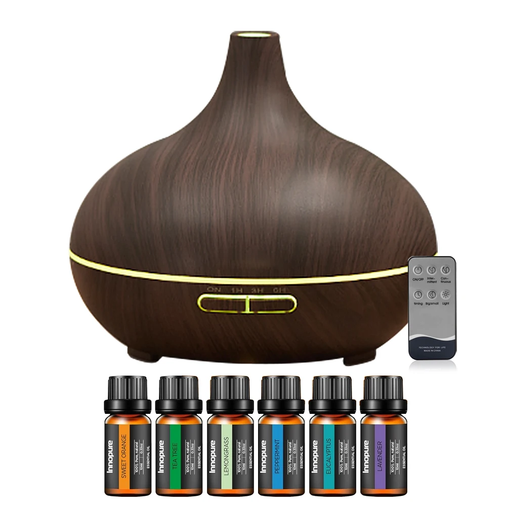 

550ml Aromatherapy Essential Oil Diffuser with 6 Oils, Ultrasonic Cool Mist Humidifier, 4 Timers, 7 LED Colors, Auto Shut-Off, D