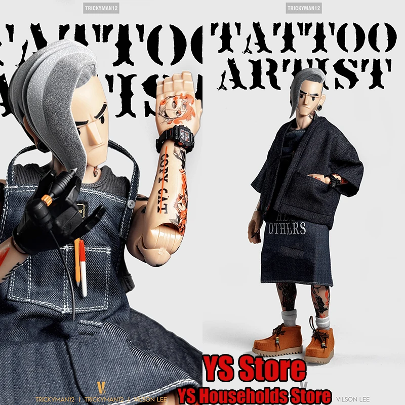 

Trickyman12 1/6 Tattoo Artist Action Figure Collection Gothic Style Trendy Movable Body Design 12inch Male Soldier Model Toys
