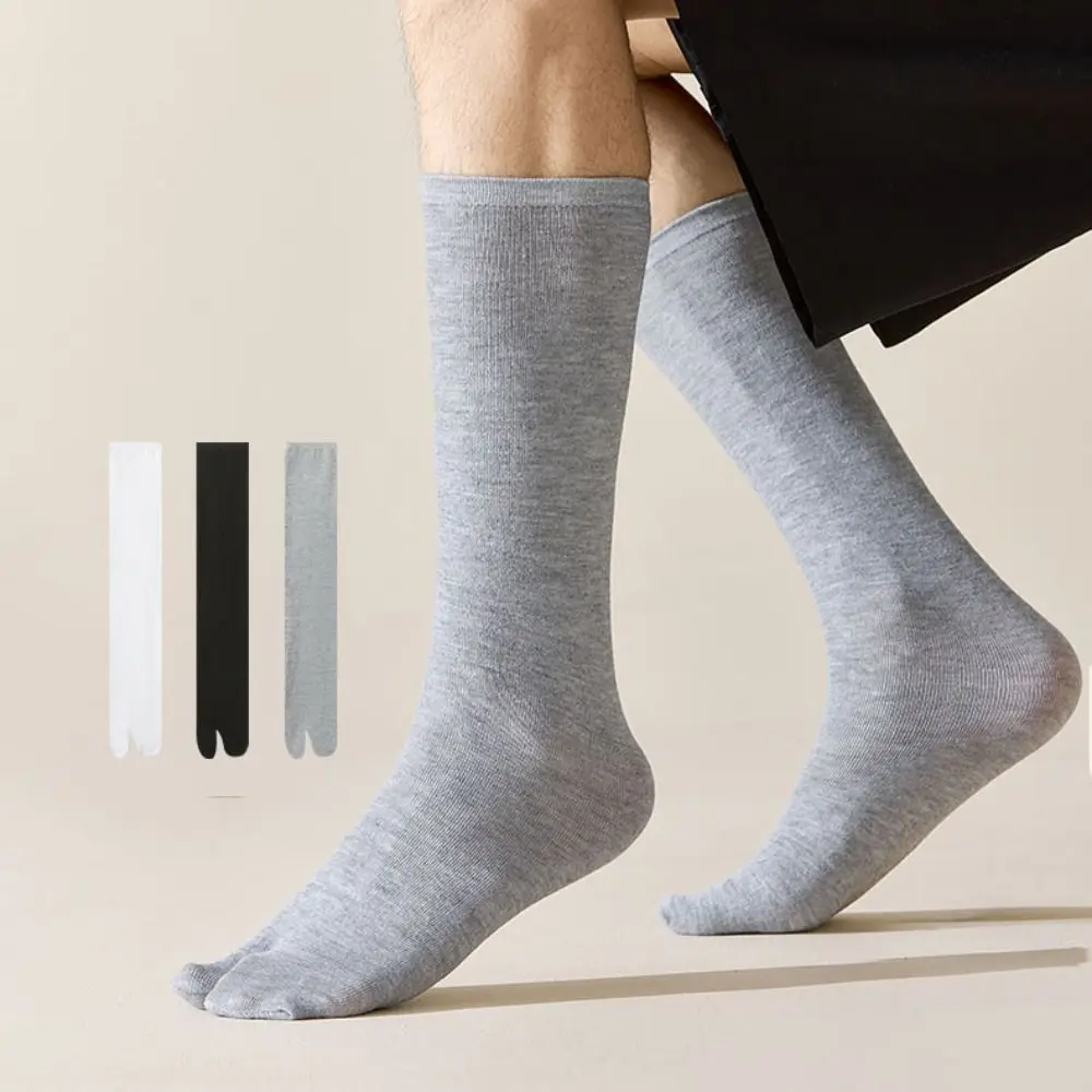 

3Pairs Anti Slip Two Toed Cotton Socks Mid-calf Business Toe Separator Socks Women Men Solid Color Split Toe Sock Unisex