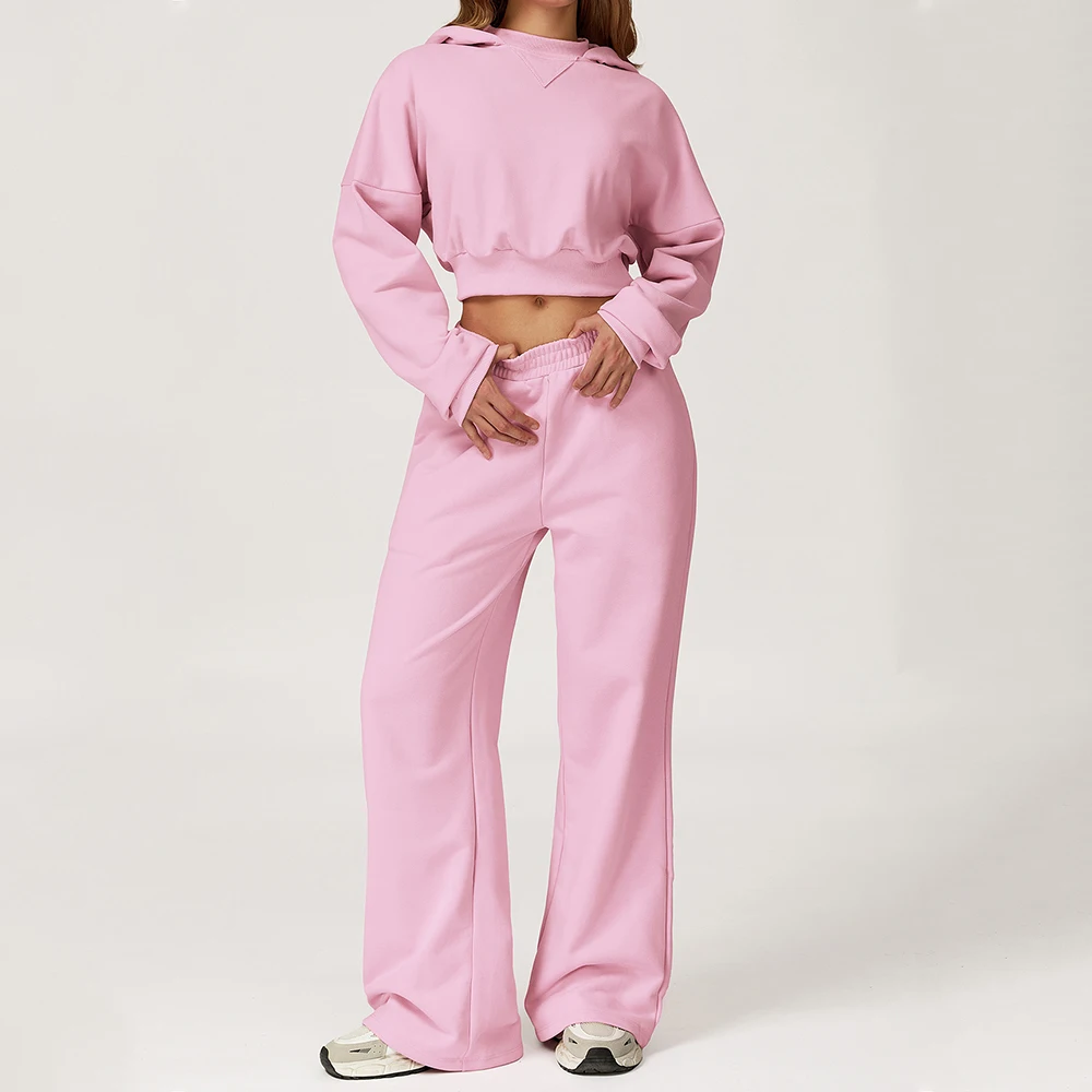 Nuovi vestiti da donna da 2 pezzi Set da yoga allentato per esterni casual Set di felpe con cappuccio calde invernali Set di abbigliamento sportivo da corsa casual da donna