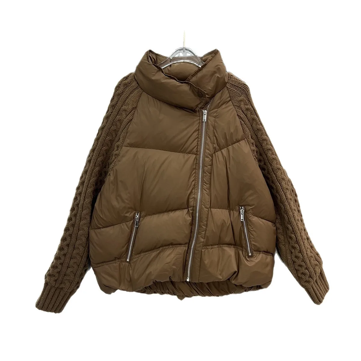 2026 Winter New Women's Down Jacket Knitted Splicing Short Windproof Stand up Collar Jacket