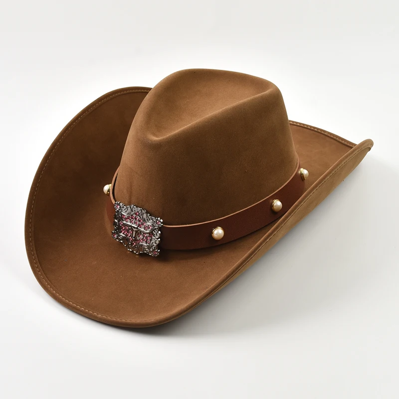 

Vintage Suede Western Cowboy Hats for Men Women Big-edge Gentleman Cowgirl Jazz Hat Holidays Party Cosplay Hat