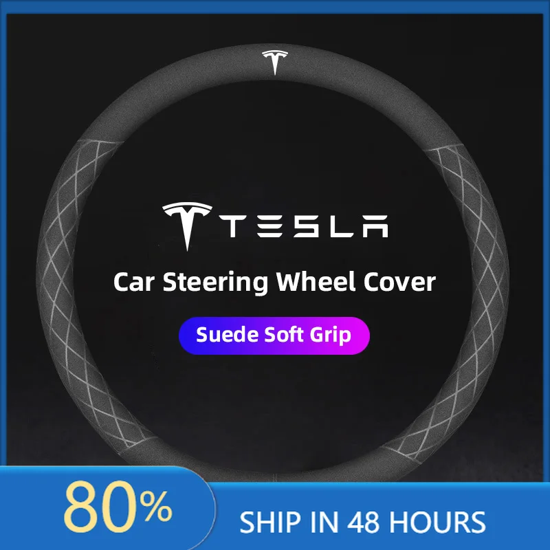 

Автомобильные наклейки 38 см, замшевый кожаный чехол на руль автомобиля, аксессуары для Tesla Model-Y Model-3 Model-X Model-S Cybertruck Roadst