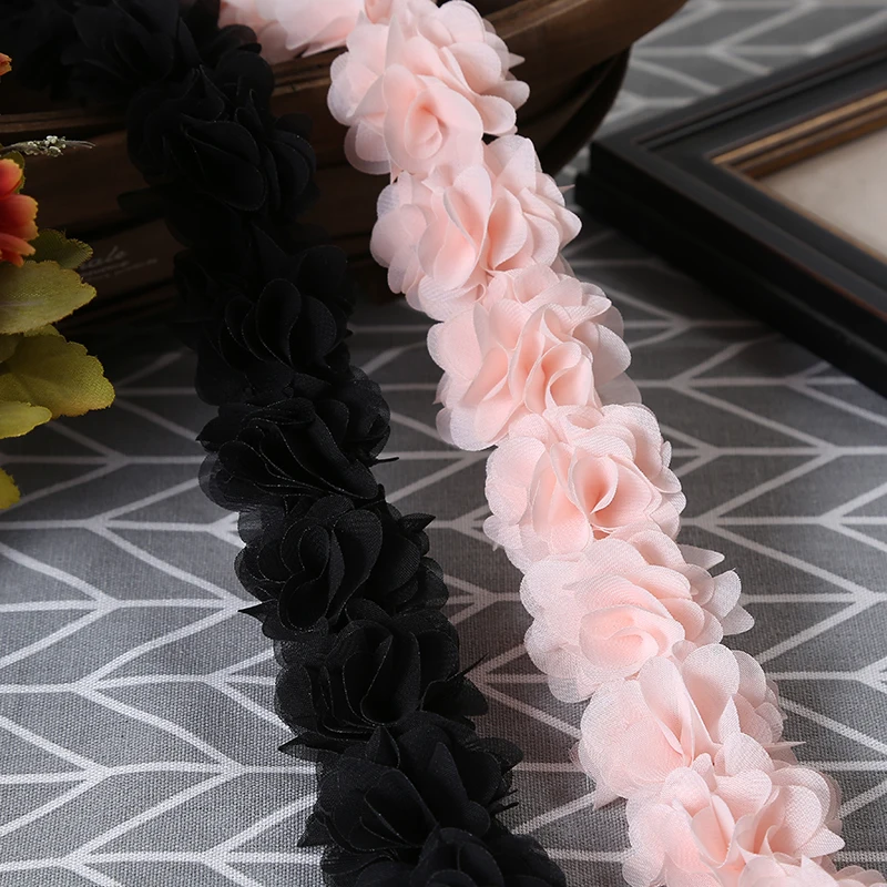 26 Blumen 14 Farben 3D Chiffon-Blumen DIY 5cm Breite Spitzenborte Spitzenband Dekoration Kleidungszubehör Ohne Stirnband – Detail 13
