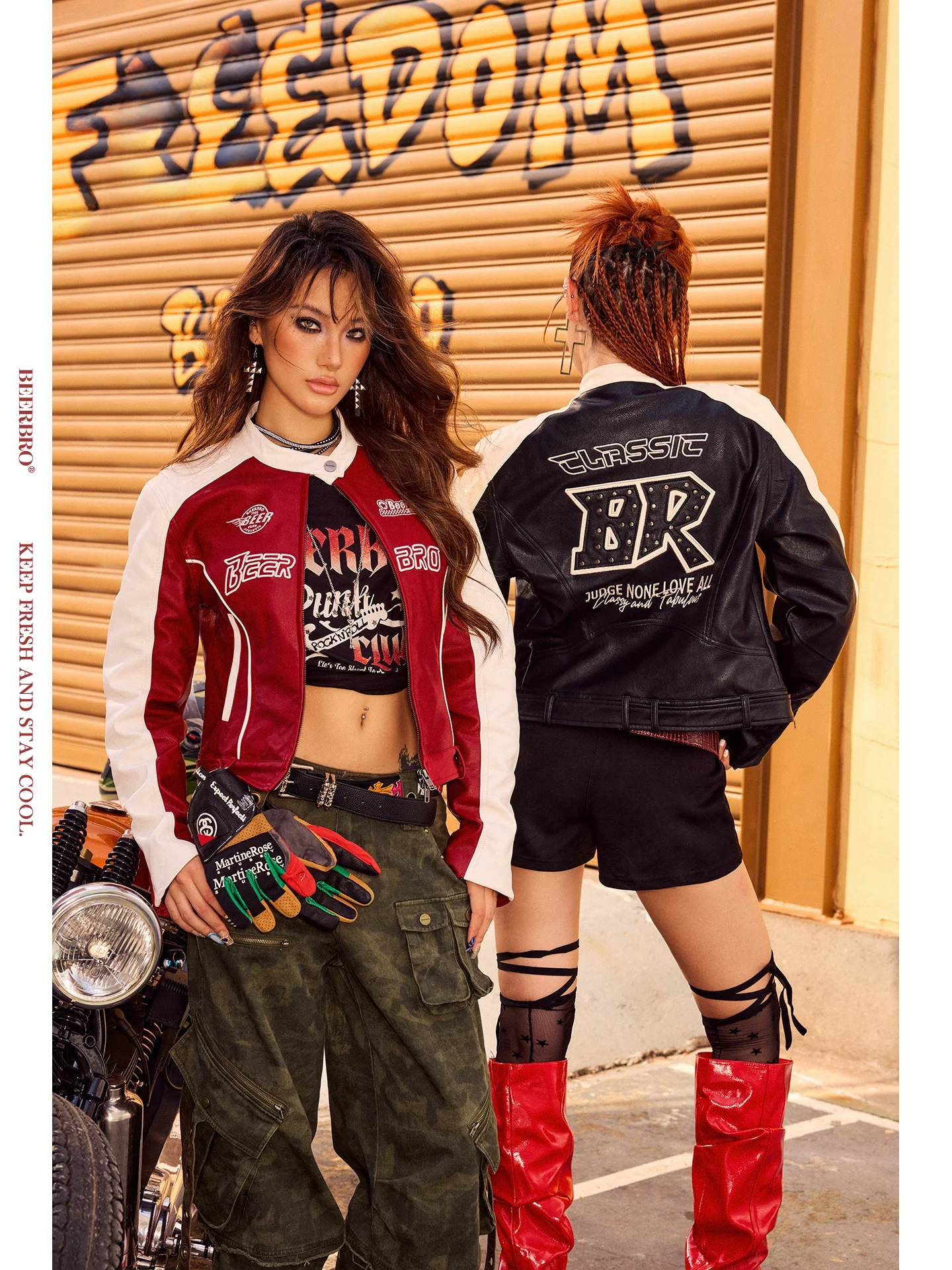 BeerBro Ci Moto Women's Street Sle Jaet Lightweight Cotton Lined Motorcycle Leather Jaet Cool Sensation Upper Body