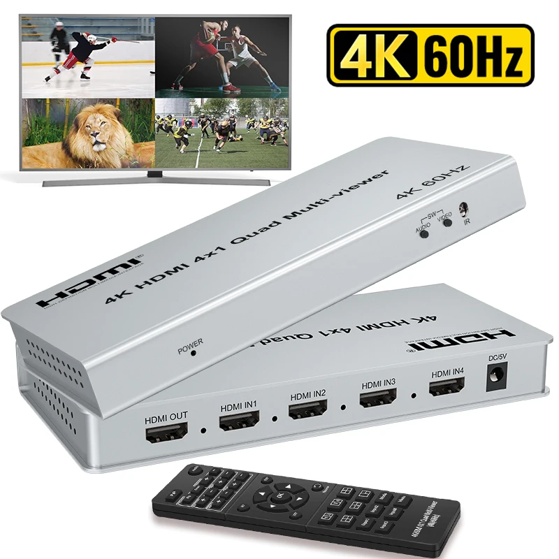 

4k@60hz HDMI Quad Multi-Viewer 4x1 Seamless Switch Multi Screen Quad Multi-Viewer with 90° 180° Flip Rotate PIP 8 Viewing Modes