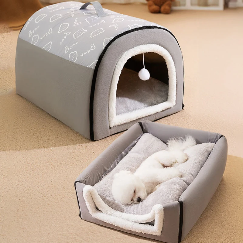 Warm Dog House Detachable Pet Sleeping Bed for Small Medium Dogs Cats Soft Non-slip Dog Kennel Puppy Kitten Nest Pet Supplies