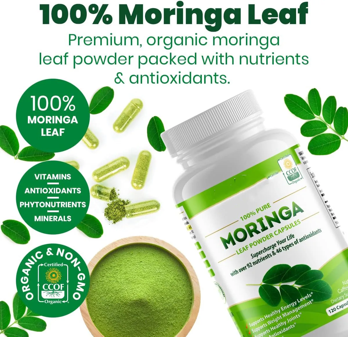 

1 bottle Moringa oleifera capsule neutralizes free radicals, reduces oxidation and strengthens immune system.