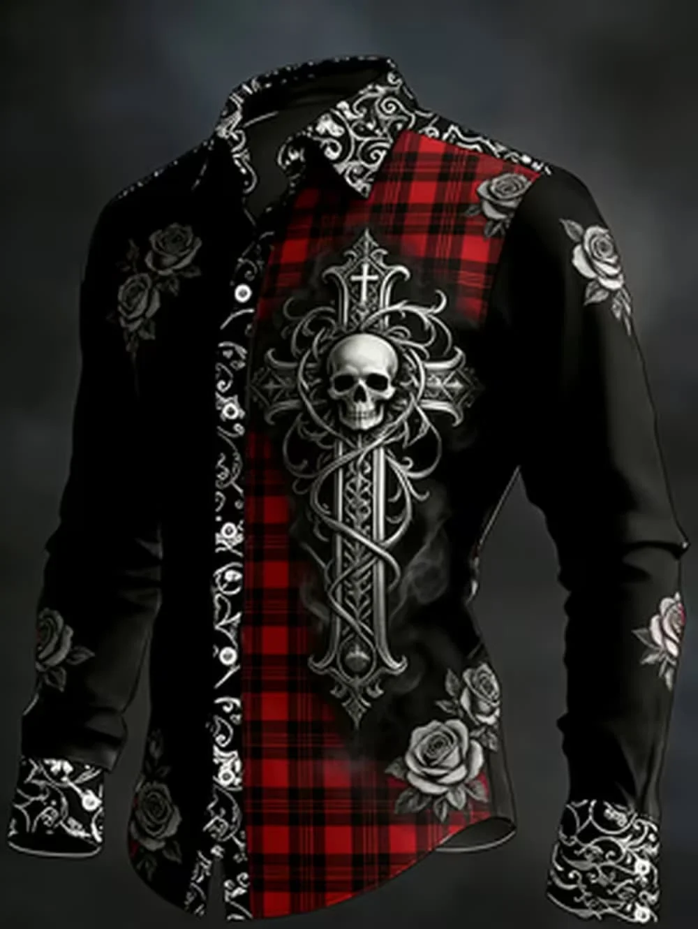 

Hip Hop Skull 3D Print Shirt Men Streetwear 2026 Long Sleeve Top Urban Trendy Graphic Tee Shirt Casual Loose Fit Gothic Clothing
