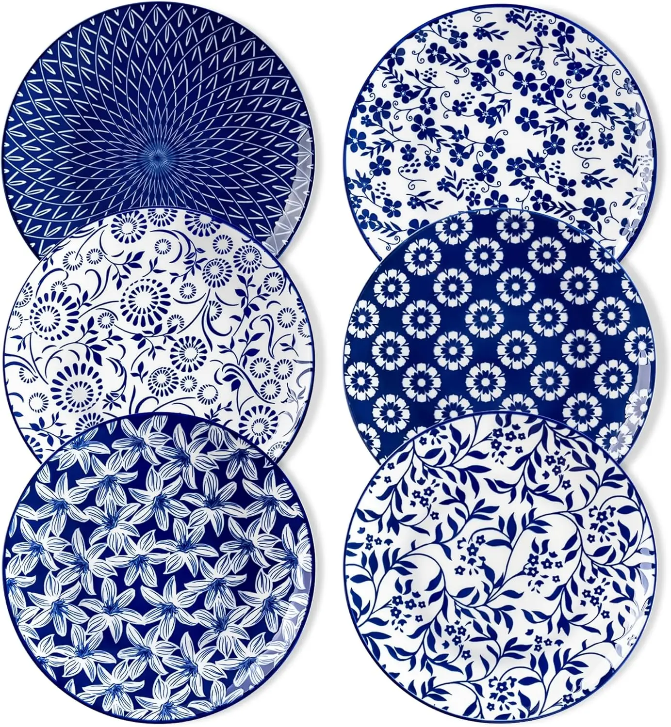 

Набор керамических тарелок для салата из 6 шт., набор из 6 маленьких винтажных тарелок с диагональю 8,25 дюйма для кухни, фарфоровые сине-белые десертные тарелки для K