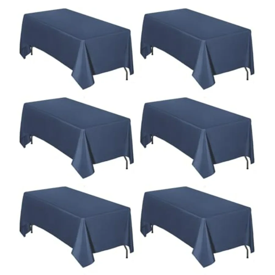 

6 Pack Navy Tablecloths 60x102 Inch for 6 Ft Rectangle Table Washable Polyester Waterproof Stain Resistant Table Cloth Decorati