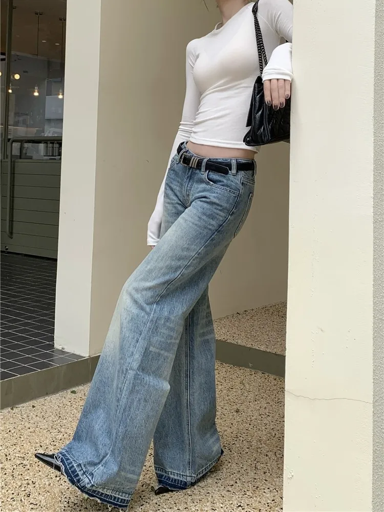 

American Style Loose Wide Leg Jeans Washed Micro Flared Pants Spring 2026 Slimming High Waist Loose Wide Leg Trousers