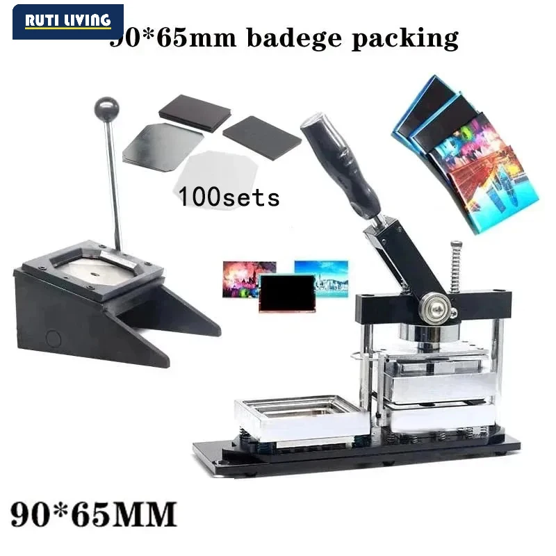 RUTI Photo Magnet Machine 80x53mm/90x65mm DIY Fridge Magnet Making Machine Kit Black Rectangular Includes 100 Pieces & Cutter