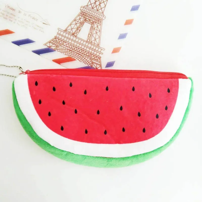 Cute Fruit Watermelon Cactus Plush Pencil Case Cosmetic Bag Pen Box for Girls Gift Stationery Pouch School Office Supplies