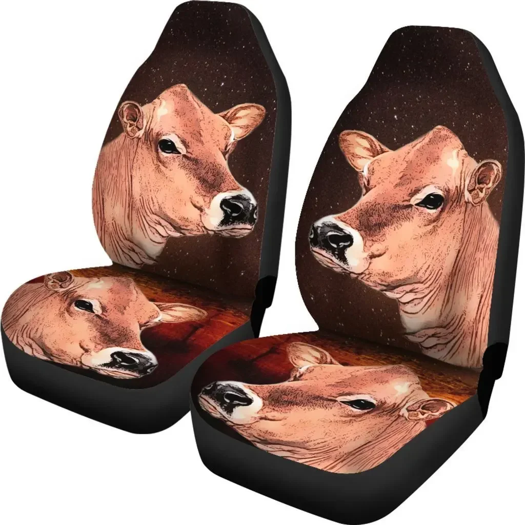 Cute Jersey Cattle (Cow) Print Car Seat Covers Set 2 Pc, Car Accessories Seat Cover