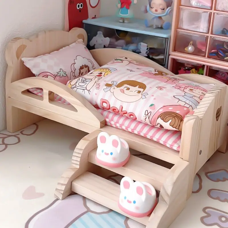 Baby Pop Miniatuur Bed Met Trap Mode Pop Spelen Voor 20Cm 1/6 Pop Accessoire Speelhuis Meubelset Poppenhuis Decoratie