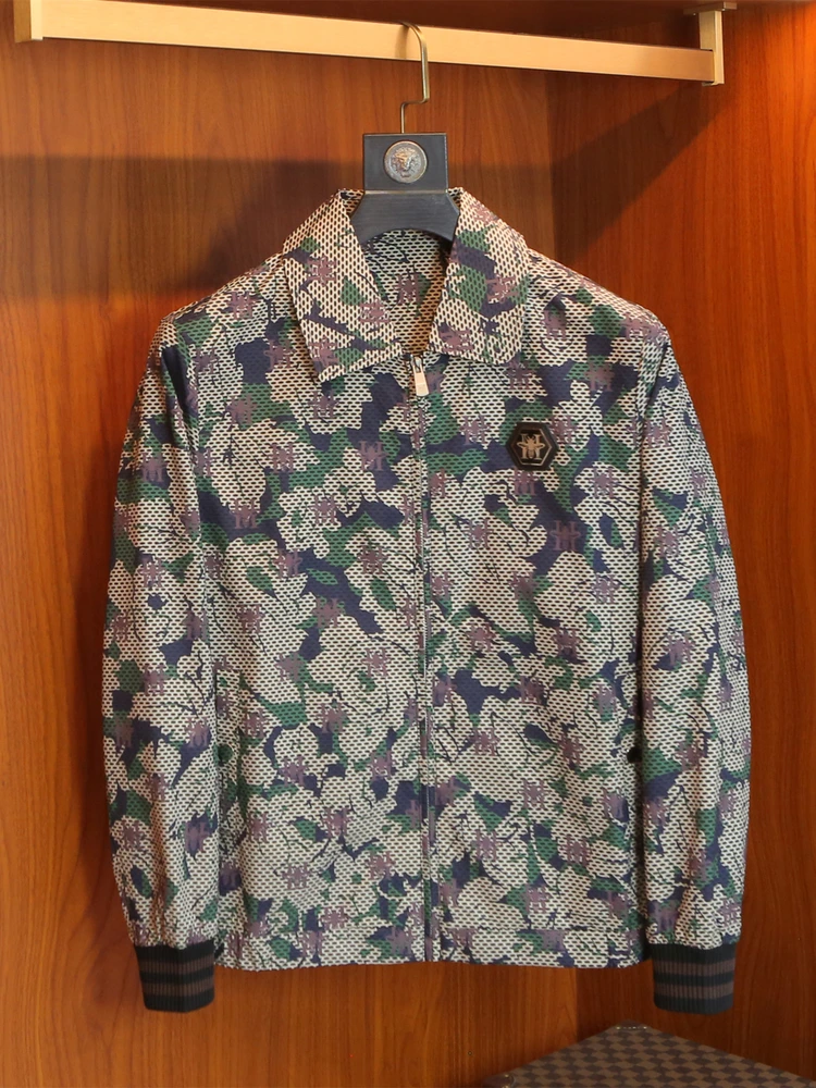 

Slim Fit Camouflage Print Jaet Men's Faion Embroidered Logo Collared Top Men's Clothing Outerwear Breathable Polyester