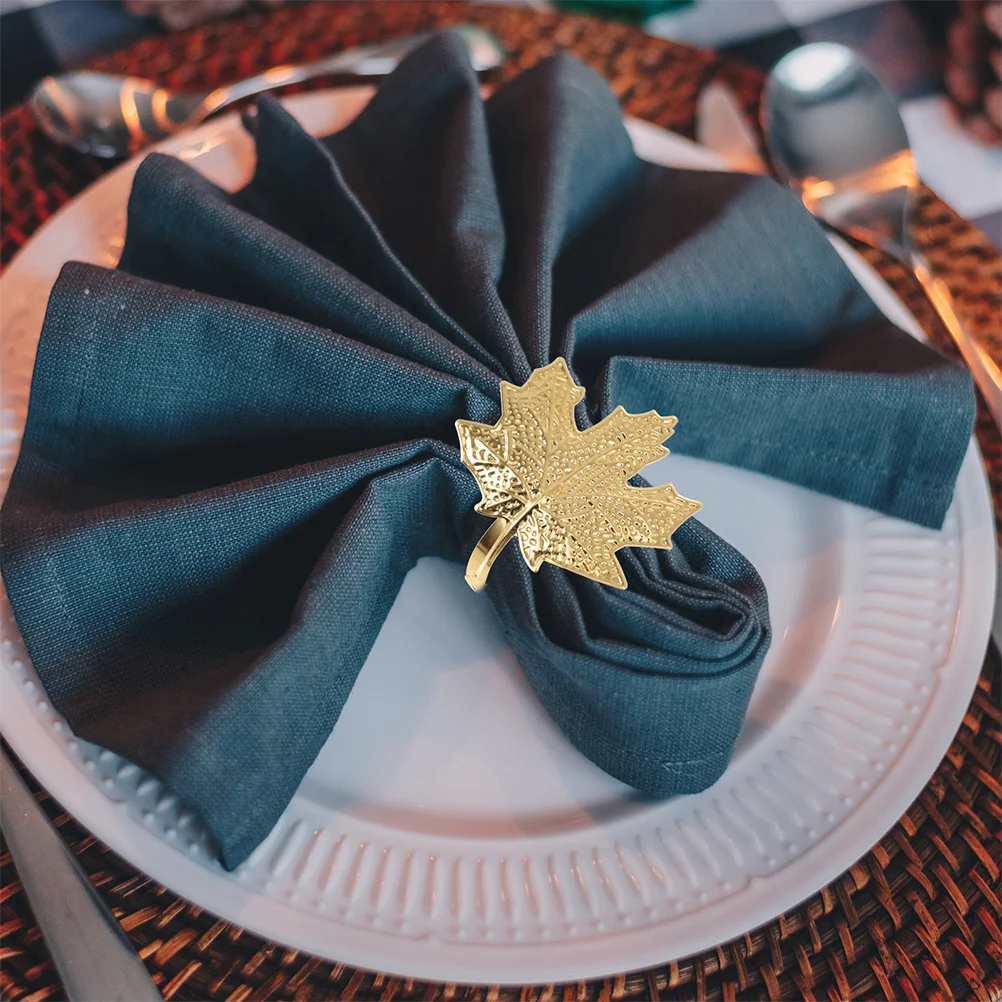 

4Pcs Maple Leaf Napkin Ring Christmas Party Dining Table Decoration Elegant Holder Festive Table Setup Napkin Ring