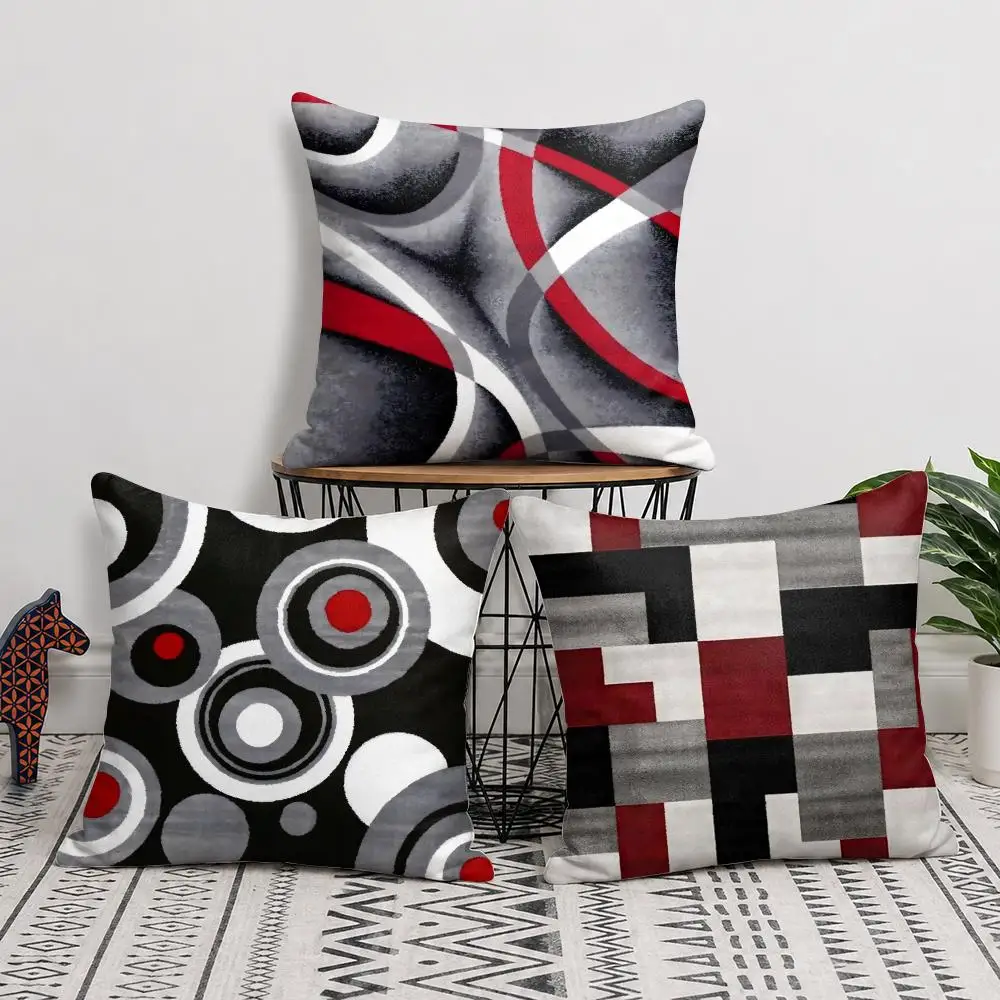 Gray Red Swirl Art Cushion Cover Short Plush Soft Double-Sided Printing Pillow Case Cozy Sofa Bedroom Home Decor Gift
