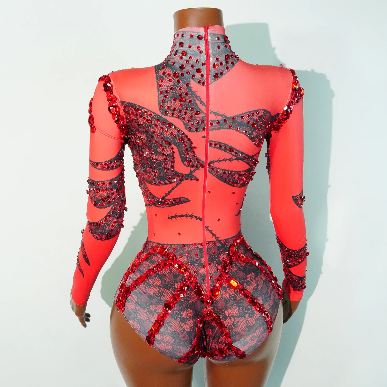 Sexy Bodysuit In Transparent Mesh With Rhinestones For Women, Ballerina, Stage, Pole Dance, Gymnastics, Acrobatics, Performance,