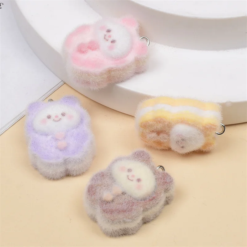

Wholesale 36pcs/lot color Flocking effect cartoon animals bears shape resin dolls beads diy jewelry garment hair accessory
