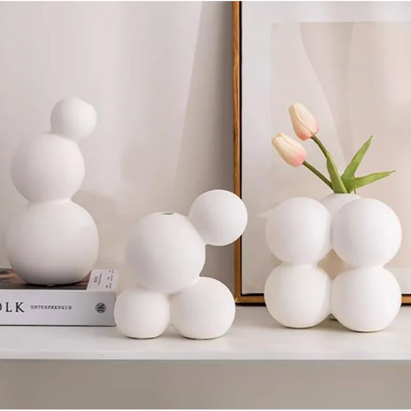 European Ceramic White Vase Bubble Art Flower Arrangement Container Exquisite Openwork Vase Living Room Dining Table Decoration