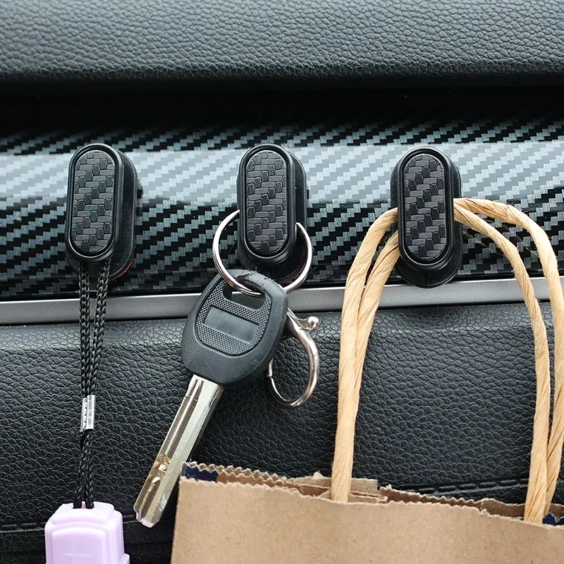 Multifunctional Car Hooks Dual-purpose Invisible Small Hook Universal Dashboard Black Carbon Fiber Data Cable Keys Storage Hook