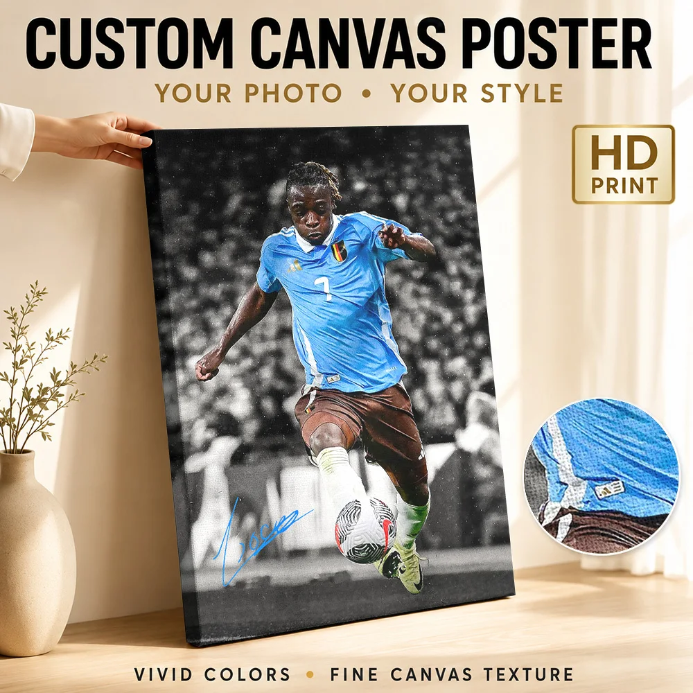 Jeremy Doku Soccer Tribute Canvas Print Poster Modern Style Canvas Wall Art With Customized Photo For Home Gym Ideal Coach Gift
