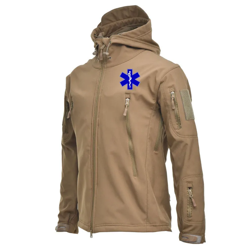 2024 Windbreaker Hooded jacket Pilot Coat EMT Emergency ambulance print Solid color zipper pocket men's bomber jacket