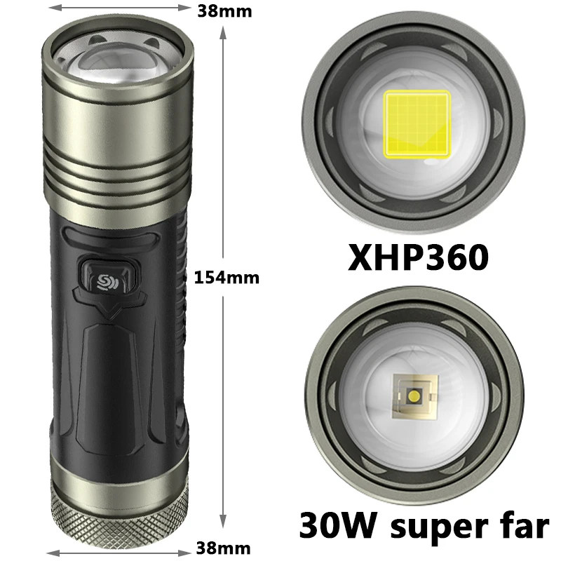 Imagem -02 - Lanterna Led de Alta Potência Tocha Recarregável Usb Poderosa Luz Tática Flash Lanterna Zoomable Lâmpada Mão Impermeável Xhp360 60w