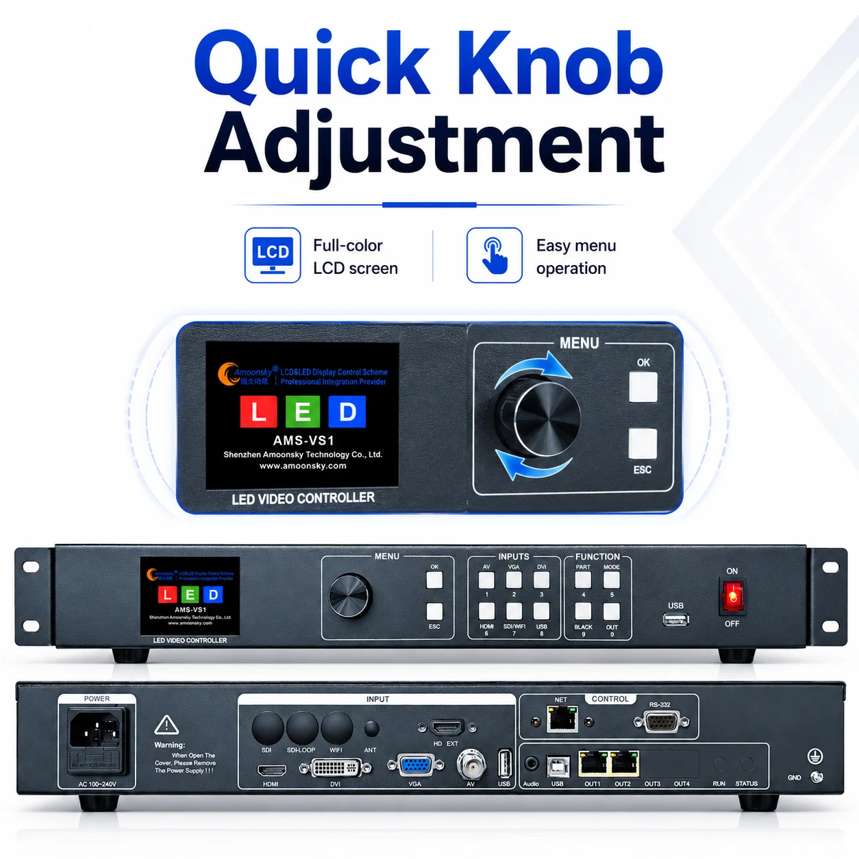 Amoonsky AMS VS1 LED Video Controller 5 Channel Video Input USB Player 1080P LED Display Screen Control Processor