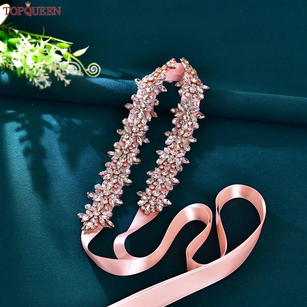 TOPQUEEN S269-RG Luxury Wedding Sash Rose Gold Bridal Bridesmaid Dress Belt Rhinestone Diamonds Women's Party Gown Accessories image 2