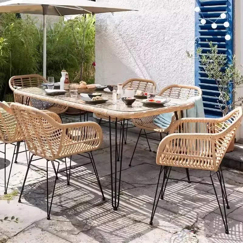 for Outdoor Rattan Tables and Chairs Set Waterproof Sunproof Garden Patio Balcony Leisure Furniture for Courtyard Model Room