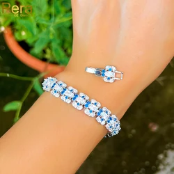 Pera Trendy Blue and White Cubic Zirconia Silver Color Tennis Chain Bracelets Dress Jewelry Accessories Gift for Women B263