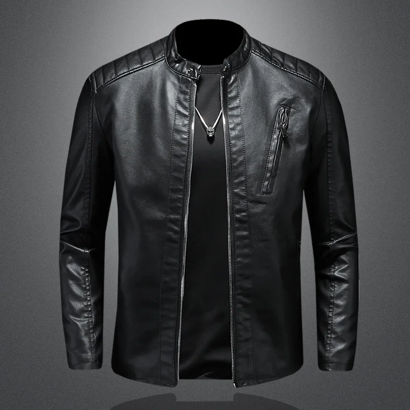 New Autumn Large Size Stand-up Neck Leather Jacket Men's Jacket Trendy Slim Men's Casual Motorcycle Clothing Leather Jacket
