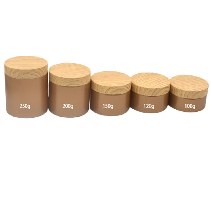 

100g 120g 150g 200g 250g Face Cream Jar Gold Facial Mask Pot Wide Mouth Cosmetic PET Plastic Jars with False Wood Lid 25pcs