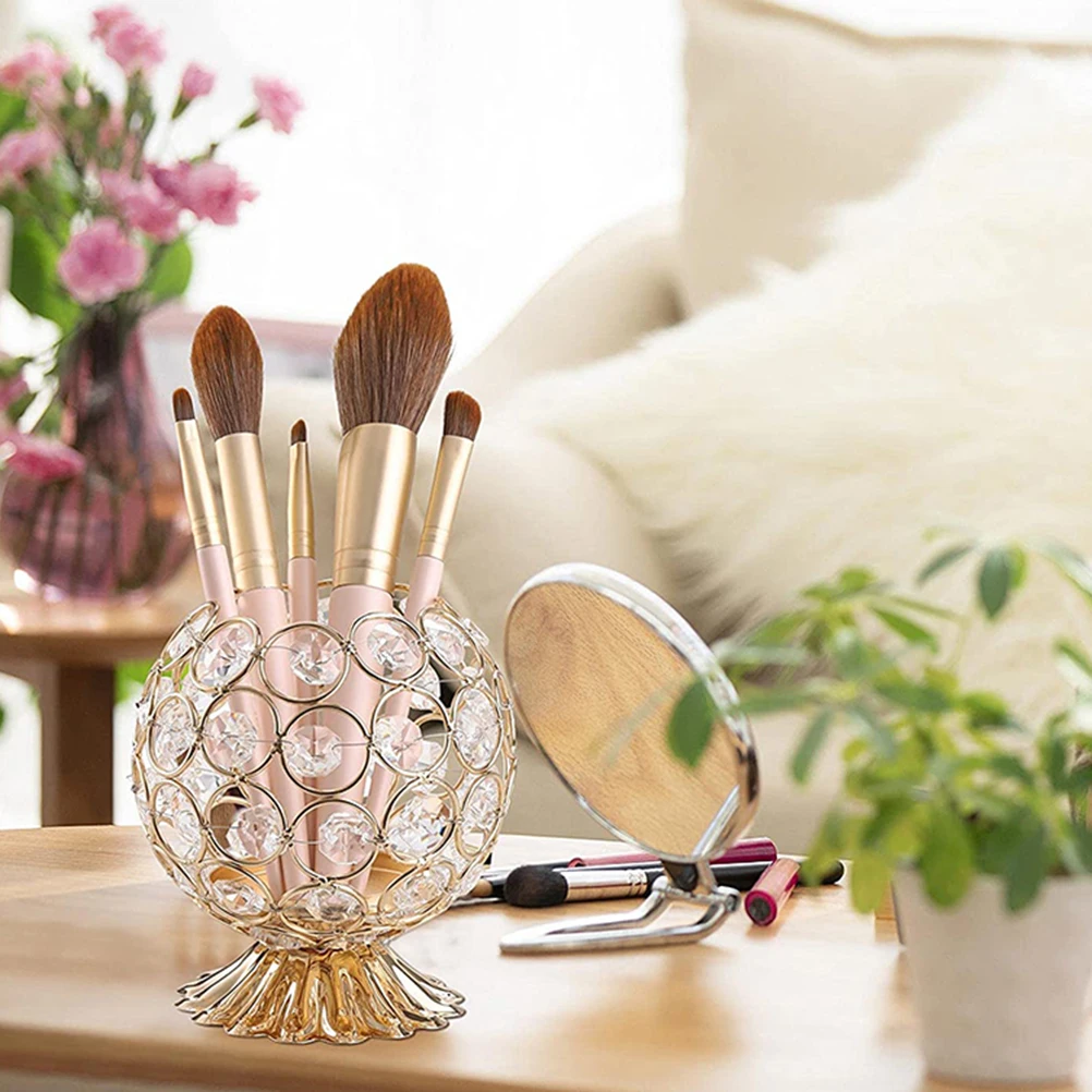 

Makeup Brush Holder with Lid Eyebrow Pencil Storage Barrel Tools Work Desk