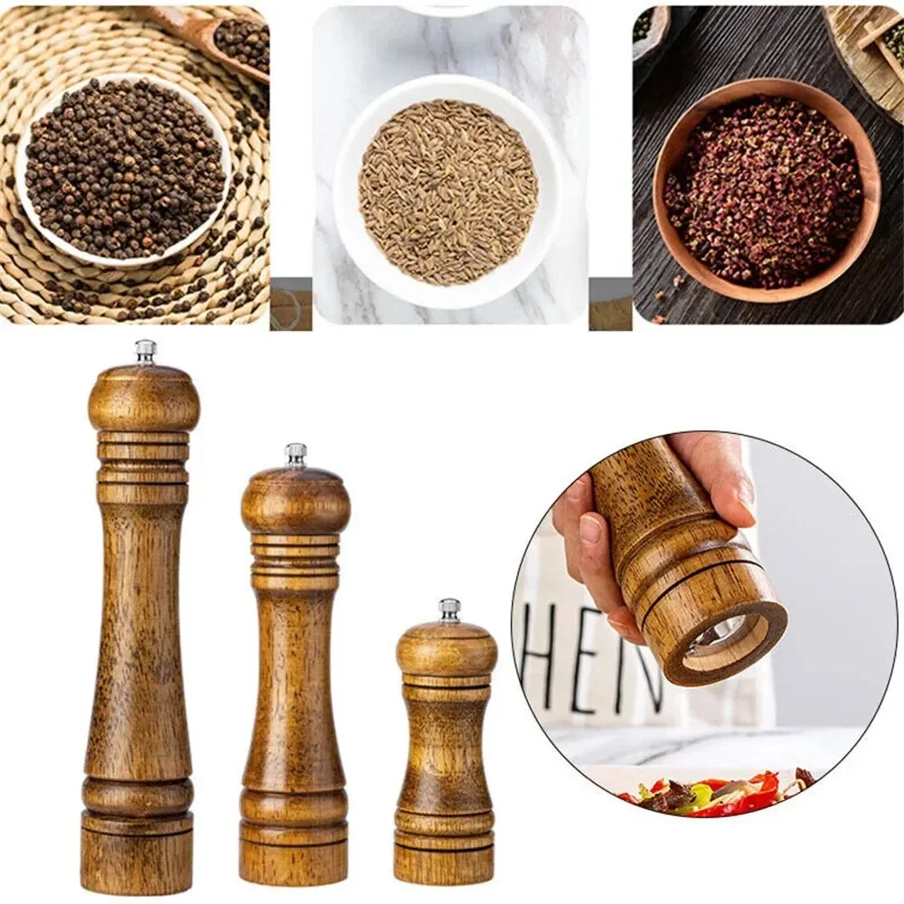 1PC Wooden Cooking Salt Pepper Grinder 5 8 10 Inch Salt and Pepper Mill Shaker with Ceramic Rotor Kitchen Tool