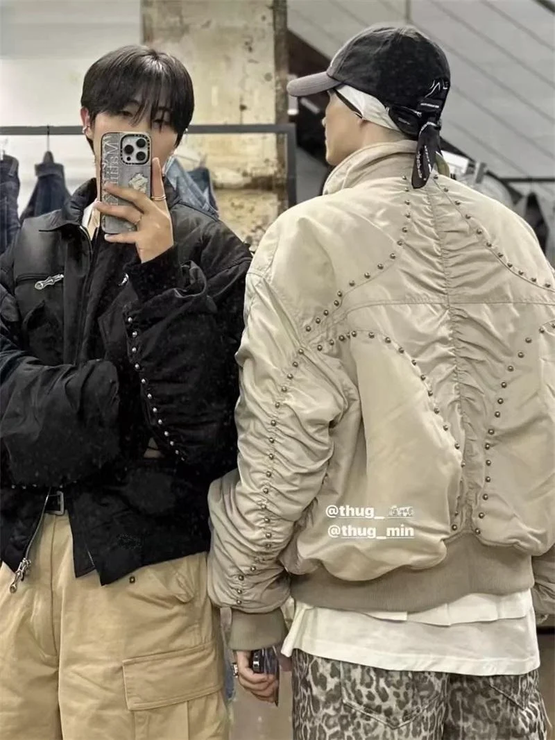 

Thug Club Heavyweight Rivet Pilot Jaet Thiened Бейсбольное хлопковое пальто ex Youth Faion Urban Long Sve Coat