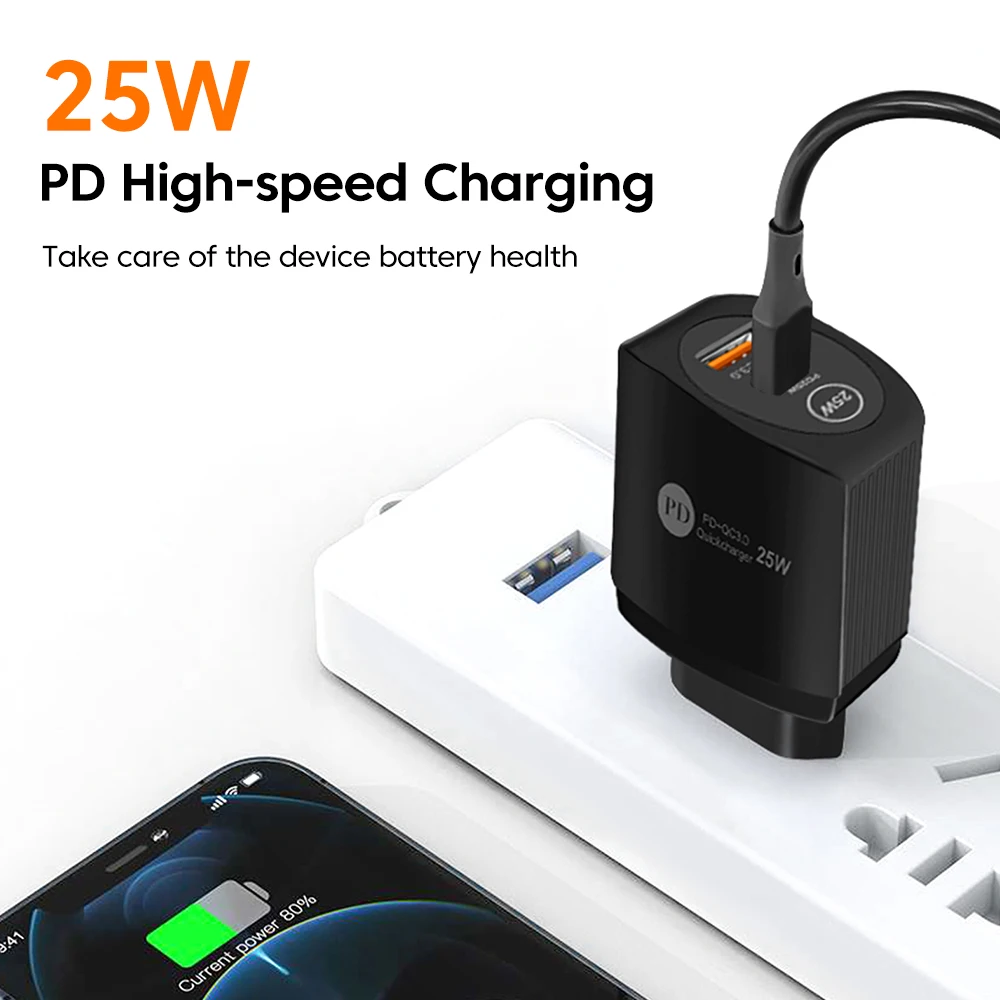 Dual Port USB C Charger PD 25W Fast Wall Charger adapter For Xiaomi Samsung Huawei iPhone 12 11 Pro Max QC 3.0 Type C Cargador