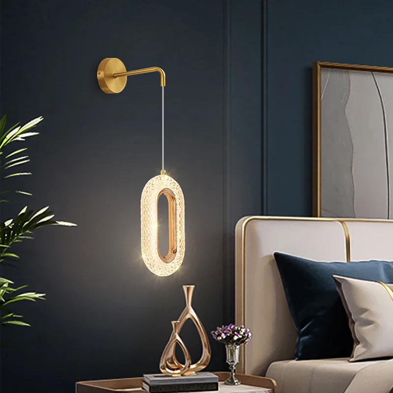 

Nordic Gold Luxury Bedroom Bedside Wall Lamp Long Line Modern Simple Creative Personality Background Warm Chandelier Fixtures