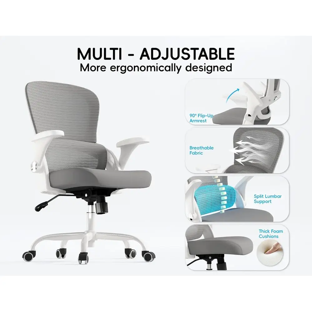 Silla de escritorio ergonómica con respaldo alto para el hogar y la oficina, cómodo asiento para computadora, asiento ancho para grandes y altos, capacidad de 330 libras (gris)