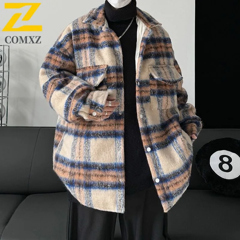 

COMXZ Down Jacket Men Print design Turndown Collar Travel Windproof Thicken Parka Single Breasted Design Cold Protection Coat
