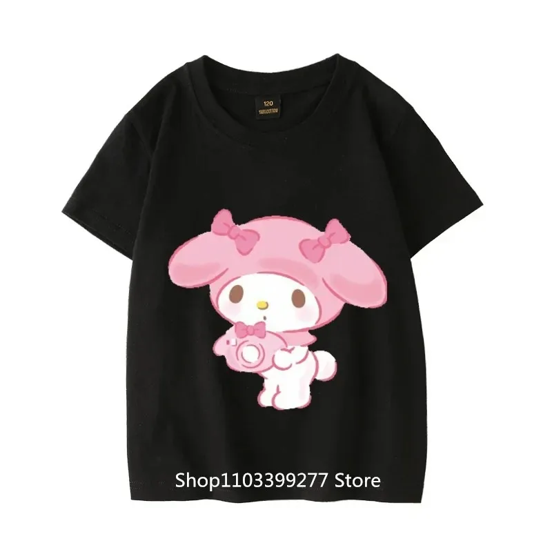 100% Cotton Summer Clothes Absorb Sweat Breathable T-Shirt Sanrio Cartoon Anime MyMelody Short Sleeve T-Shirt Girls T-Shirt