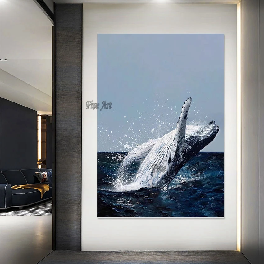 High Quality, 3D Knife, Whale Hand Painted Oil Paintings On Canvas, Home Decor Wallpaper, Acrylic Modern Art Wall Picture