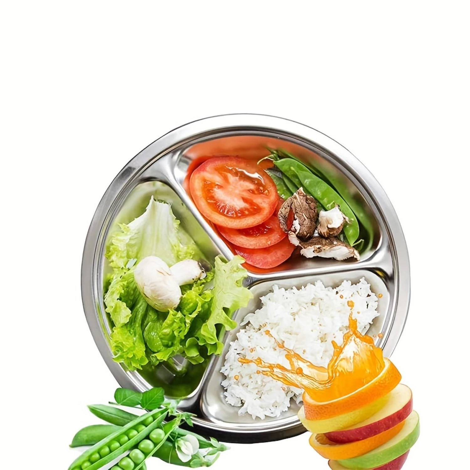 

Stainless Steel Divided Dinner Plate - 3 Sections for Portion Control - Ideal for Camping, Restaurants, and Use