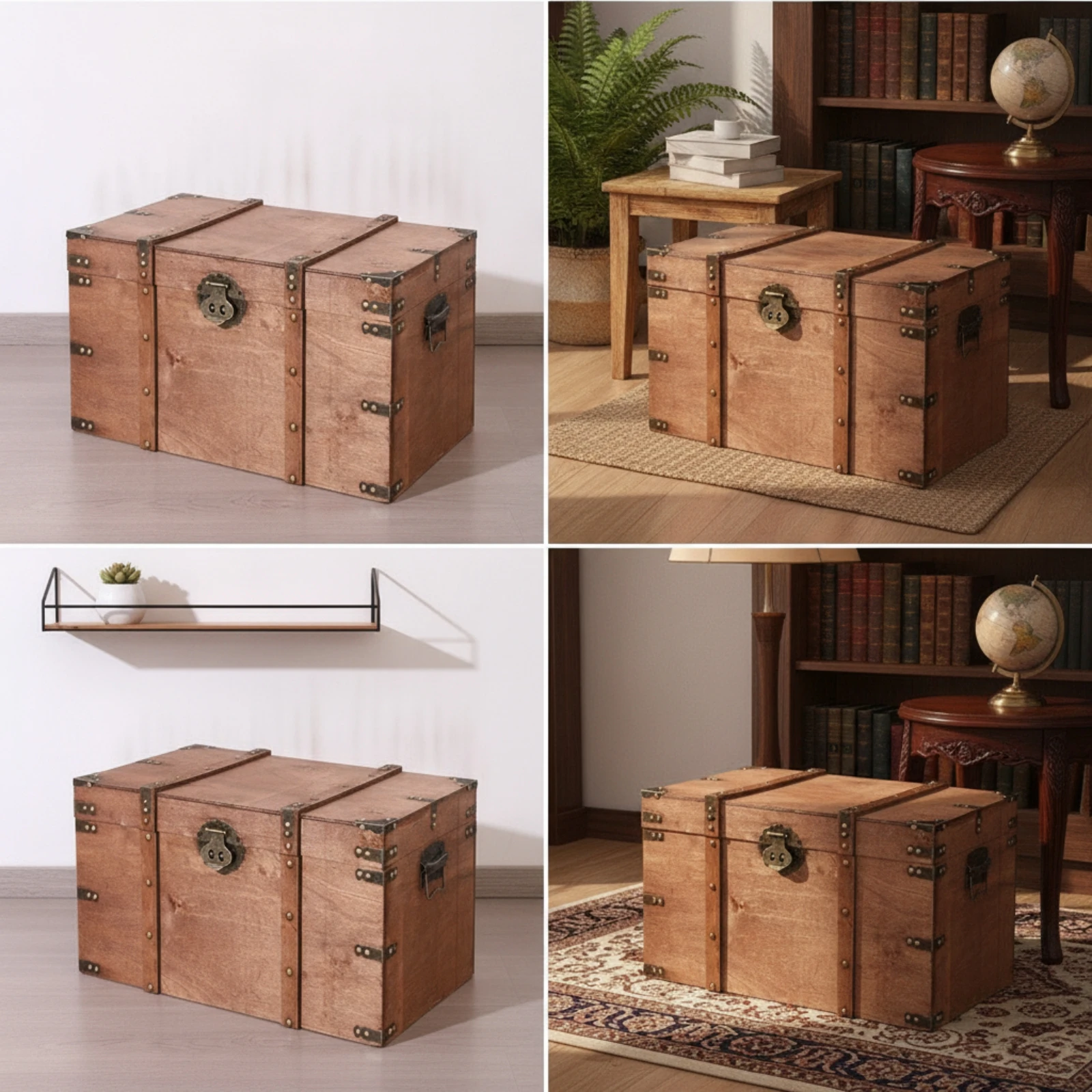 Storage Trunk with Hinged Lid Decorative Wooden Trunk Storage Chest Rustic Furniture Retro for Collectors, Living Room
